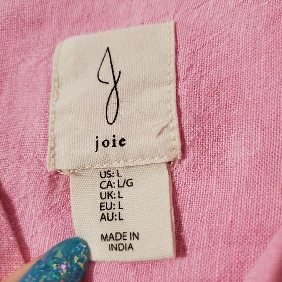 Joie Linen Shell Button Pleated Long Sleeve Blouse Top Womens Size L Pink Hi Low - Picture 8 of 10